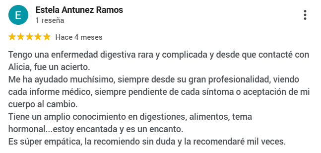 Opinión de paciente sobre consulta de nutrición digestiva en Plasencia